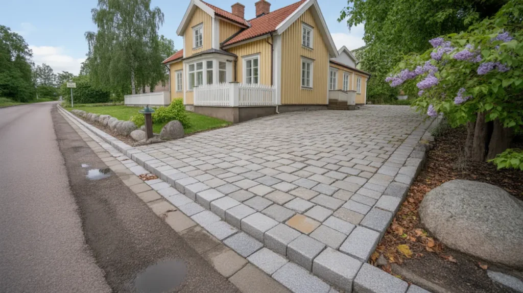 stens ttning av uppfart och g ngar med kantst d i gamla enskede enskede