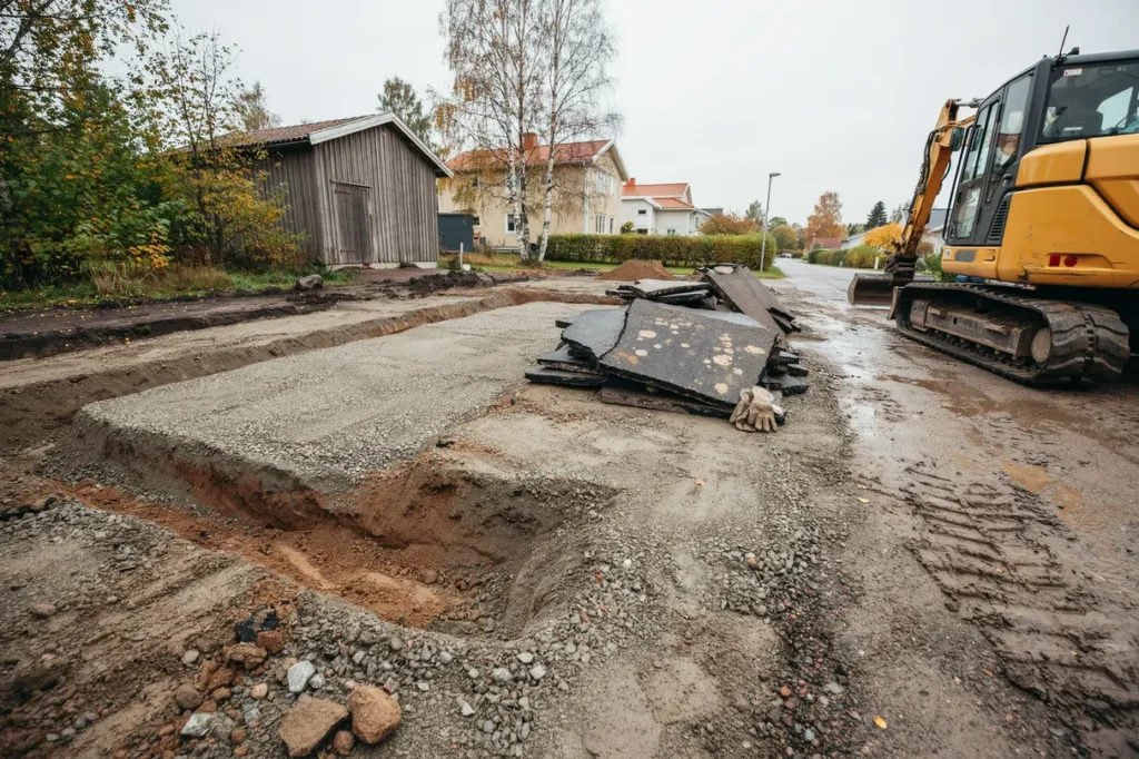 schakta ur uppfarten med gammal asfalt vad t nka p